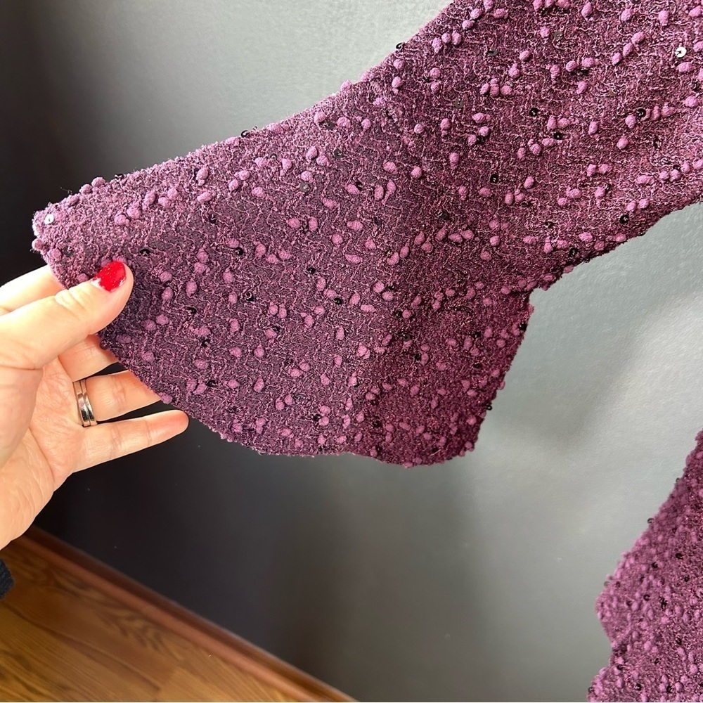 Christopher & Banks Plum Boucle Sequin Flutter Sleeve Sweater M - Picture 3 of 7